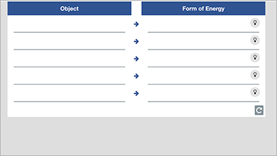 Thumbnail illustration Interactive Content 6-1: Discovery Activity - Objects That Produce Different Forms of Energy (Click the light bulb first.)